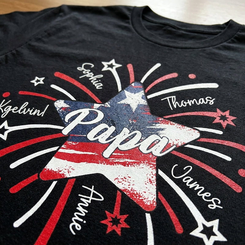 Papa & Kids Firework Star - Family Personalized Custom Unisex T-shirt, Hoodie, Sweatshirt - 4th Of July, Birthday Gift For Dad, Grandpa