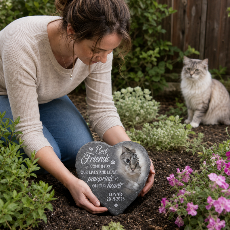 Custom Photo Heart Shaped Memorial Stone - Personalized Pet Memorial Sympathy Gifts For Dogs, Cats - Cherished Memories, Endless Love
