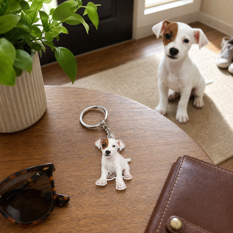 Custom Photo My Furry Friend Is My Holiday Cheer - Dog & Cat Personalized Custom Shaped Acrylic Keychain - Gift For Pet Owners, Pet Lovers