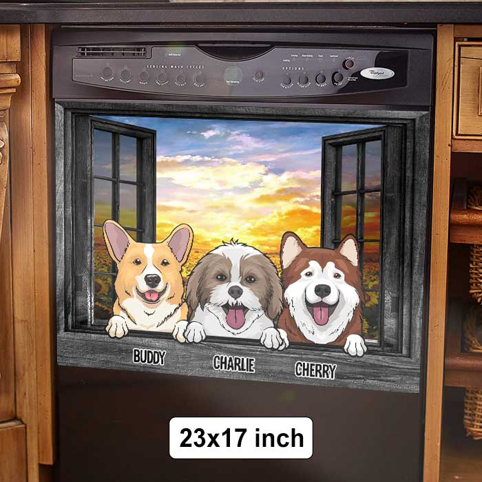 Dogs And Cats By The Windows In The Kitchen - Personalized Dishwasher Cover
