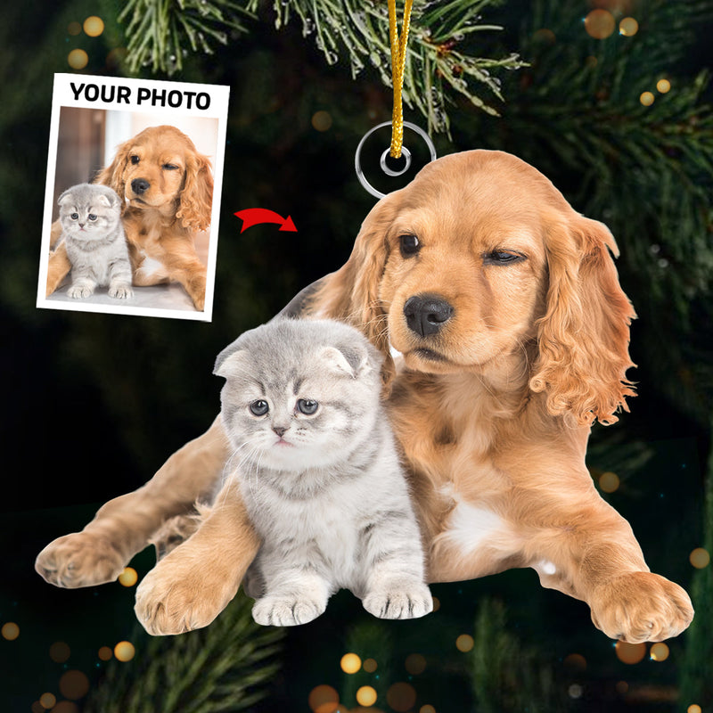 Custom Photo Happy Holiday - Dog & Cat Personalized Custom Ornament - Acrylic Custom Shaped - Christmas Gift For Pet Owners, Pet Lovers