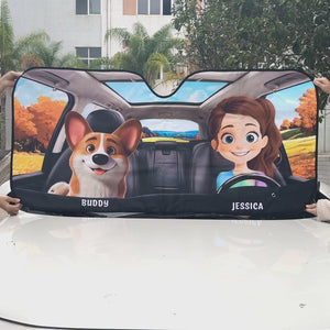 De superbes voyages en voiture à venir ! Pare-soleil personnalisé pour pare-brise de voiture, protection pour vitres de voiture, cadeau pour propriétaires et amoureux des animaux.