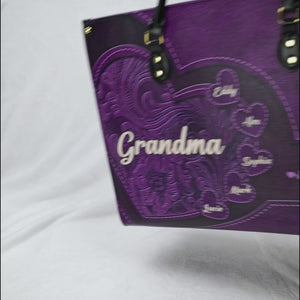 Mes petits-enfants, ma joie - Sac à main en cuir personnalisé pour la famille - Fête des Mères, cadeau pour maman, grand-mère