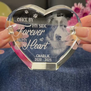 Photo personnalisée gravée en cristal 3D en forme de cœur - Cadeaux de condoléances personnalisés pour animaux de compagnie pour chiens, chats, perte d'un chien - Votre amour vit dans mon cœur