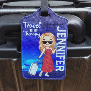 Travel Is My Therapy - Travel Personalized Custom Luggage Tag - Holiday Vacation Gift, Gift For Adventure Travel Lovers