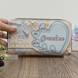 Un souvenir précieux, un souvenir précieux pour la vie ! Portefeuille long en cuir personnalisé pour la famille - Cadeau pour la fête des mères, maman et grand-mère