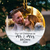 Our 1st Christmas As Mr & Mrs - Personalized Custom Round Shaped Ceramic Photo Christmas Ornament - Upload Image, Gift For Couple, Husband Wife, Anniversary, Engagement, Wedding, Marriage Gift, Christmas Gift