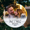 Our 1st Christmas As Mr & Mrs - Personalized Custom Round Shaped Ceramic Photo Christmas Ornament - Upload Image, Gift For Couple, Husband Wife, Anniversary, Engagement, Wedding, Marriage Gift, Christmas Gift