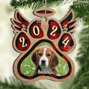 Angel Wings For Our Beloved Pets - Upload Pet Photo - Personalized Custom Paw Shaped Wood Christmas Ornament