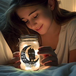 I Love You To The Moon And Back - Couple Personalized Custom Mason Jar Light - Gift For Husband Wife, Anniversary