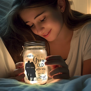I Want To Grow Old With You - Couple Personalized Custom Mason Jar Light - Gift For Husband Wife, Anniversary
