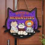 Beware Of Cute Little Meownsters - Cat Personalized Custom Shaped Home Decor Wood Sign - Halloween Gift For Pet Owners, Pet Lovers