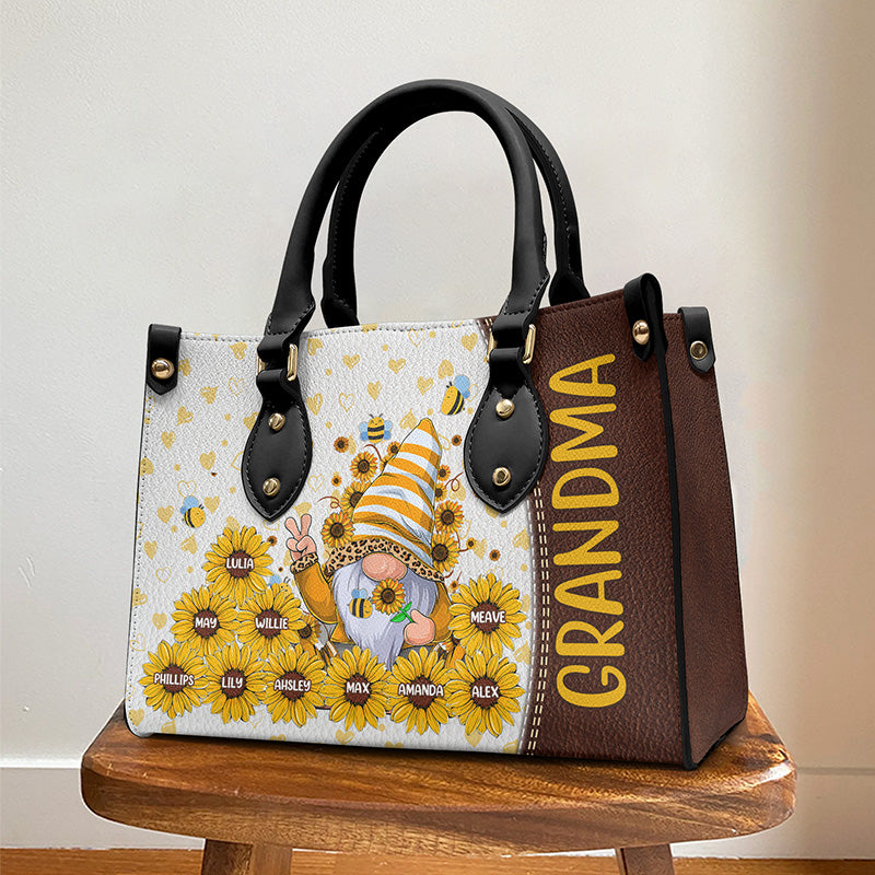 Grandma, You Are My Sunshine - Family Personalized Custom Leather Handbag - Birthday Gift For Grandma