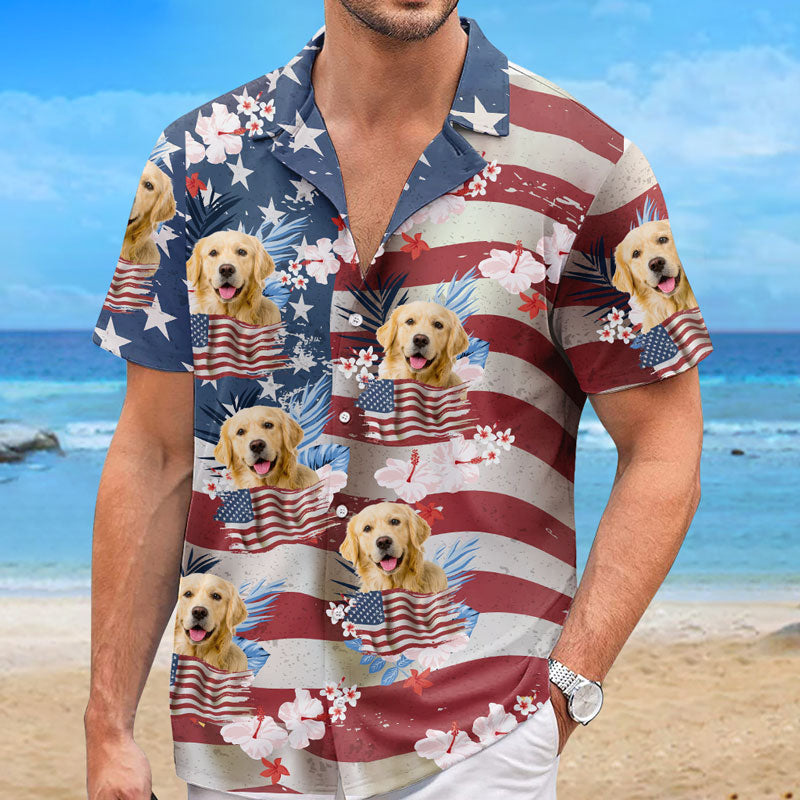 Custom Photo I Need Vitamin Sea - Dog & Cat Personalized Custom Unisex Patriotic Tropical Hawaiian Aloha Shirt - Independence Day, 4th Of July, Summer Vacation Gift, Gift For Pet Owners, Pet Lovers