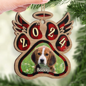 Angel Wings For Our Beloved Pets - Upload Pet Photo - Personalized Custom Paw Shaped Wood Christmas Ornament