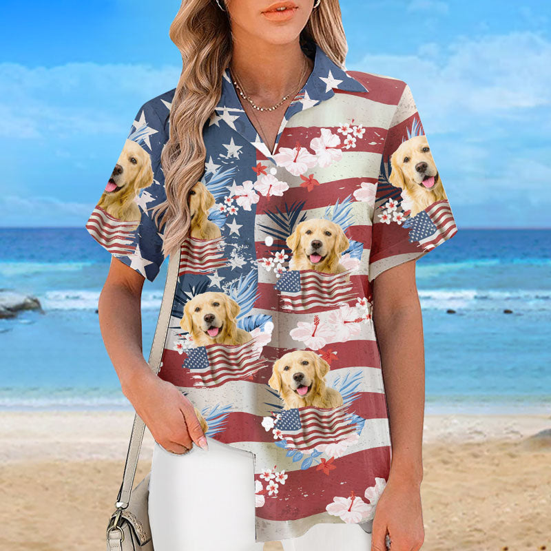 Custom Photo I Need Vitamin Sea - Dog & Cat Personalized Custom Unisex Patriotic Tropical Hawaiian Aloha Shirt - Independence Day, 4th Of July, Summer Vacation Gift, Gift For Pet Owners, Pet Lovers