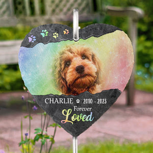 Custom Photo Forever Loved - Memorial Personalized Custom Heart Shaped Memorial Garden Slate & Hook - Sympathy Gift For Pet Owners, Pet Lovers