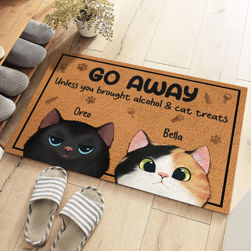 Go Away Unless You Brought Alcohol & Cat Treats - Cat Personalized Custom Decorative Mat - Gift For Pet Owners, Pet Lovers