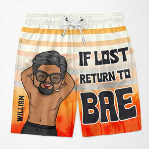 Return To Bae If Lost - Funny Personalized Custom Tropical Hawaiian Aloha Couple Beach Shorts - Summer Vacation Gift, Birthday Party Gift For Husband Wife