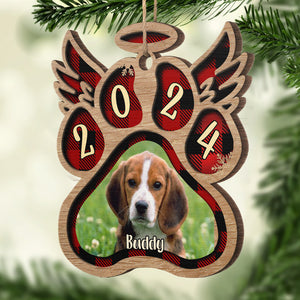 Angel Wings For Our Beloved Pets - Upload Pet Photo - Personalized Custom Paw Shaped Wood Christmas Ornament