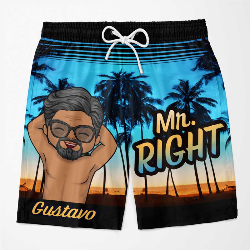Mr Right & Mrs Always Right - Funny Personalized Custom Tropical Hawaiian Aloha Couple Beach Shorts - Summer Vacation Gift, Birthday Party Gift For Husband Wife