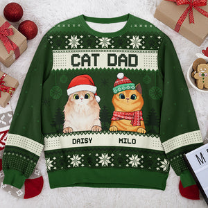 Merry Christmas Cat Dad Cat Mom - Personalized Custom Unisex Ugly Christmas Sweatshirt, Wool Sweatshirt, All-Over-Print Sweatshirt - Gift For Cat Lovers, Pet Lovers, Christmas New Arrival Gift