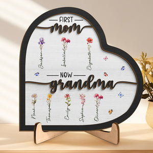 First Mom Now Granny - Family Personalized Custom 2-Layered Wooden Plaque With Stand - House Warming Gift For Mom, Grandma