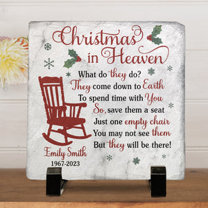 Christmas In Heaven, Just One Empty Chair - Memorial Personalized Custom Square Shaped Memorial Stone - Christmas Gift, Sympathy Gift For Family Members