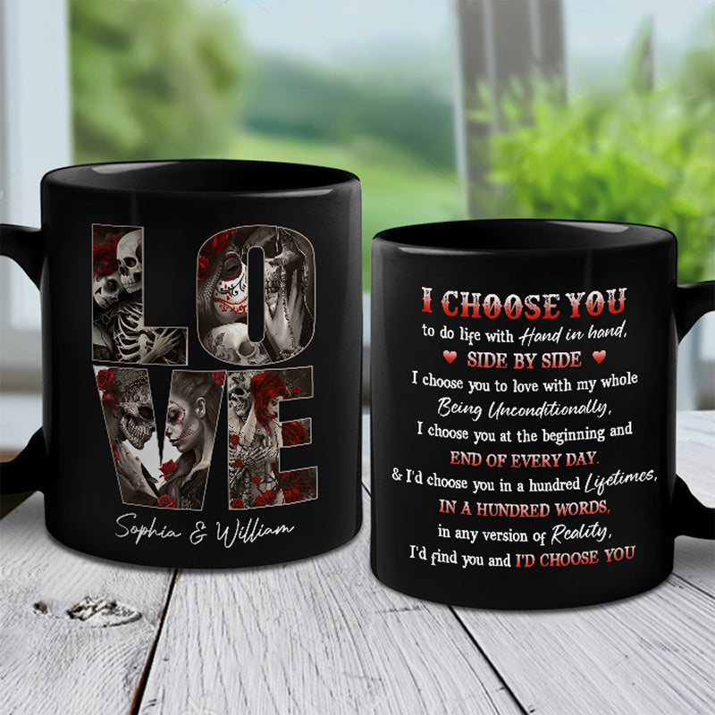 Hand In Hand Side By Side - Couple Personalized Custom Black Mug - Gift For Husband Wife, Anniversary