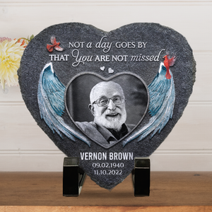 Custom Photo Not A Day Goes By That You Are Not Missed - Memorial Personalized Custom Heart Shaped Memorial Stone - Sympathy Gift For Family Members