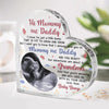 Custom Photo Our Adventures Are About To Start - Family Personalized Custom Heart Shaped Acrylic Plaque - Baby Shower Gift, Gift For First Dad, First Mom