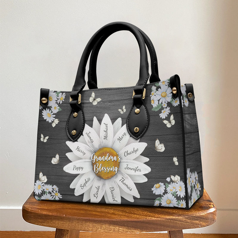 Grandma's Blessing - Family Personalized Custom Leather Handbag - Birthday Gift For Grandma