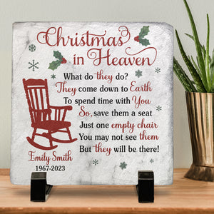 Christmas In Heaven, Just One Empty Chair - Memorial Personalized Custom Square Shaped Memorial Stone - Christmas Gift, Sympathy Gift For Family Members