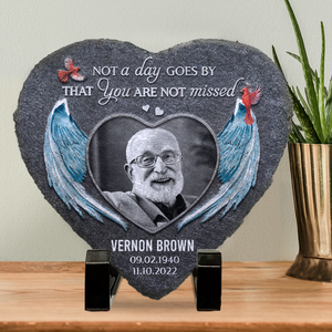 Custom Photo Not A Day Goes By That You Are Not Missed - Memorial Personalized Custom Heart Shaped Memorial Stone - Sympathy Gift For Family Members