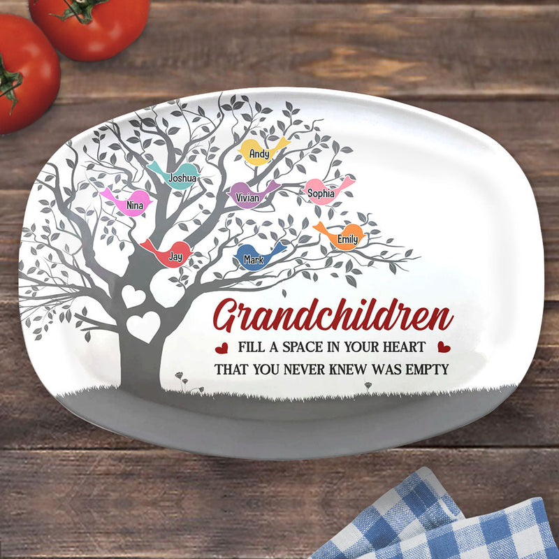 Grandchildren Fill A Space In Your Heart - Family Personalized Custom Platter - Birthday Gift For Grandma