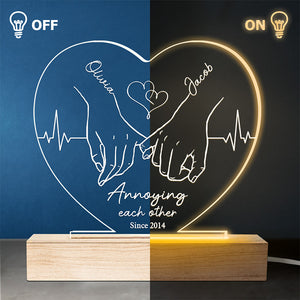 S'agacer mutuellement - Lampe LED 3D personnalisée en forme de cœur pour couple - Cadeau pour mari et femme, anniversaire