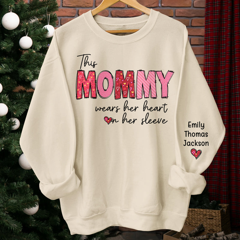 This Granny Wears Her Heart On Her Sleeve - Family Personalized Custom Unisex Sweatshirt With Design On Sleeve - Gift For Mom, Grandma