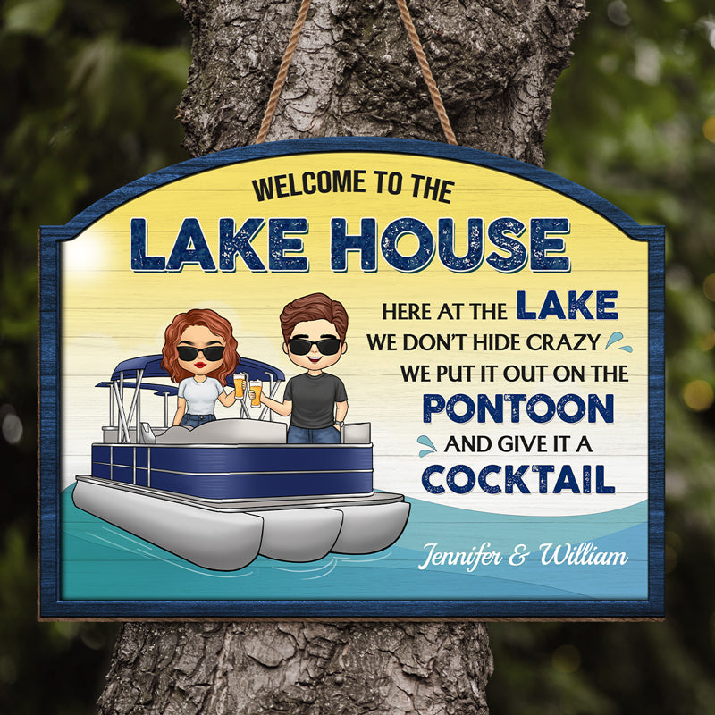 Standing On The Pontoon & Enjoy A Cocktail - Couple Personalized Custom Shaped Home Decor Wood Sign - House Warming Gift For Couple, Pontoon Lovers