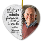 Custom Photo Forever In Our Hearts - Memorial Personalized Custom Ornament - Ceramic Heart Shaped - Christmas Gift, Sympathy Gift For Family