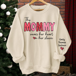 This Granny Wears Her Heart On Her Sleeve - Family Personalized Custom Unisex Sweatshirt With Design On Sleeve - Gift For Mom, Grandma