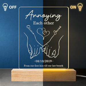 S'agacer mutuellement pour toujours - Lampe LED 3D rectangulaire personnalisée pour couple - Cadeau pour mari et femme, anniversaire