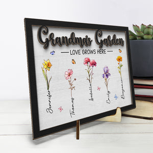 Our Love Grows Here - Family Personalized Custom 2-Layered Wooden Plaque With Stand - House Warming Gift For Family Members