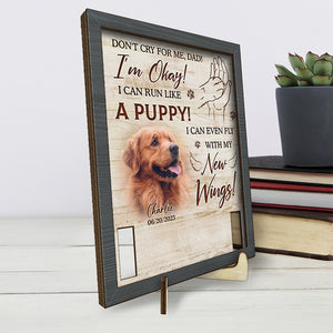 Custom Photo Don't Cry For Me I'll Be Okay - Memorial Personalized Custom Pet Loss Sign, Collar Frame With Stand - Sympathy Gift, Gift For Pet Owners, Pet Lovers