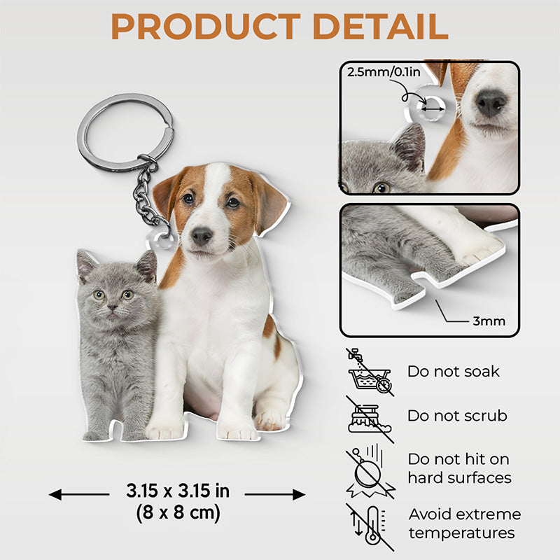 Custom Photo Happiness Is A Warm Puppy - Dog & Cat Personalized Custom Shaped Acrylic Keychain - Gift For Pet Owners, Pet Lovers