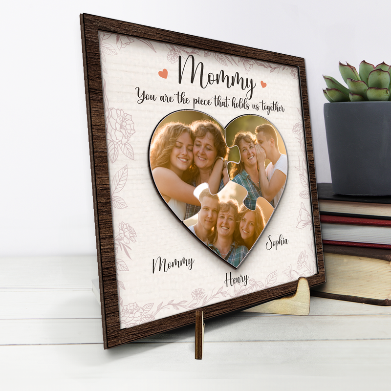 Custom Photo The Loveliest Masterpiece Of The Heart - Family Personalized Custom 2-Layered Wooden Plaque With Stand - House Warming Gift For Mom, Grandma