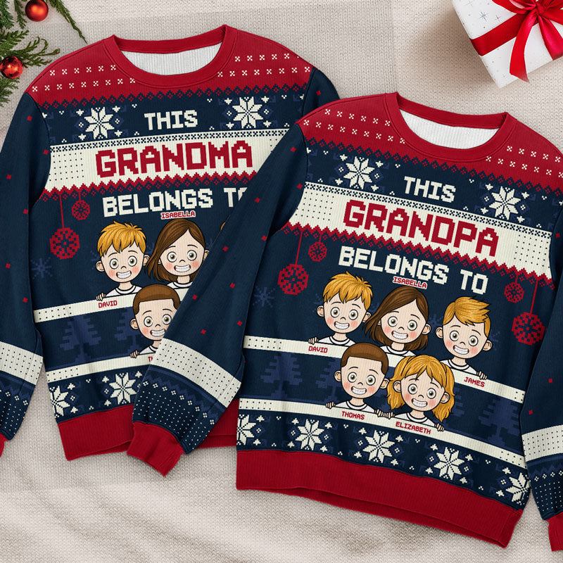 This Grandma Belongs To Red Style - Family Personalized Custom Ugly Sweatshirt - Unisex Wool Jumper - New Arrival Christmas Gift For Grandma, Grandparents