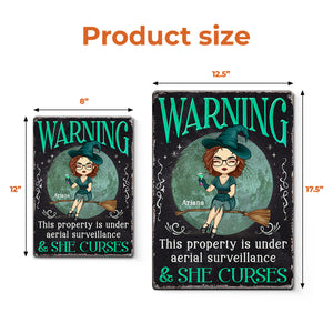 Warning This Property Is Under Aerial Surveillance - Personalized Custom Home Decor Witch Metal Sign - Halloween Gift For Witches, Yourself