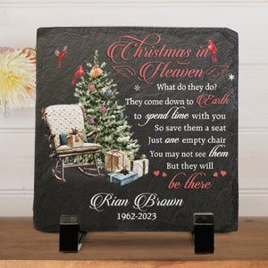 Christmas In Heaven, One Empty Chair - Memorial Personalized Custom Square Shaped Memorial Stone - Sympathy Gift For Family Members