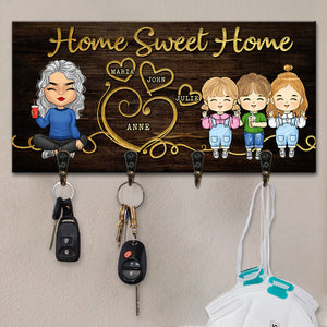 Home Sweet Home Single Parents & Kids - Personalized Key Hanger, Key Holder - Anniversary Gifts, Gift For Couples, Husband Wife