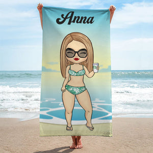 60"x30" Chibi Lady Personalized Beach Towels for Adults Sand Free Beach Towel Beach Accessories for Vacation Must Haves, Travel Towels, Beach Essentials for Women, Girls Beach Towel